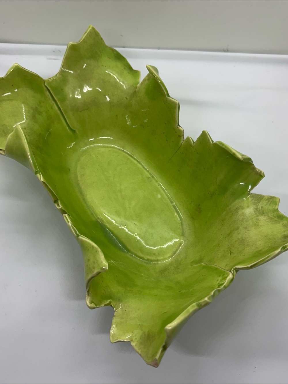 Vintage Johannes Brahm California Art Pottery Green Leaf Bowl 1950s Ceramics
